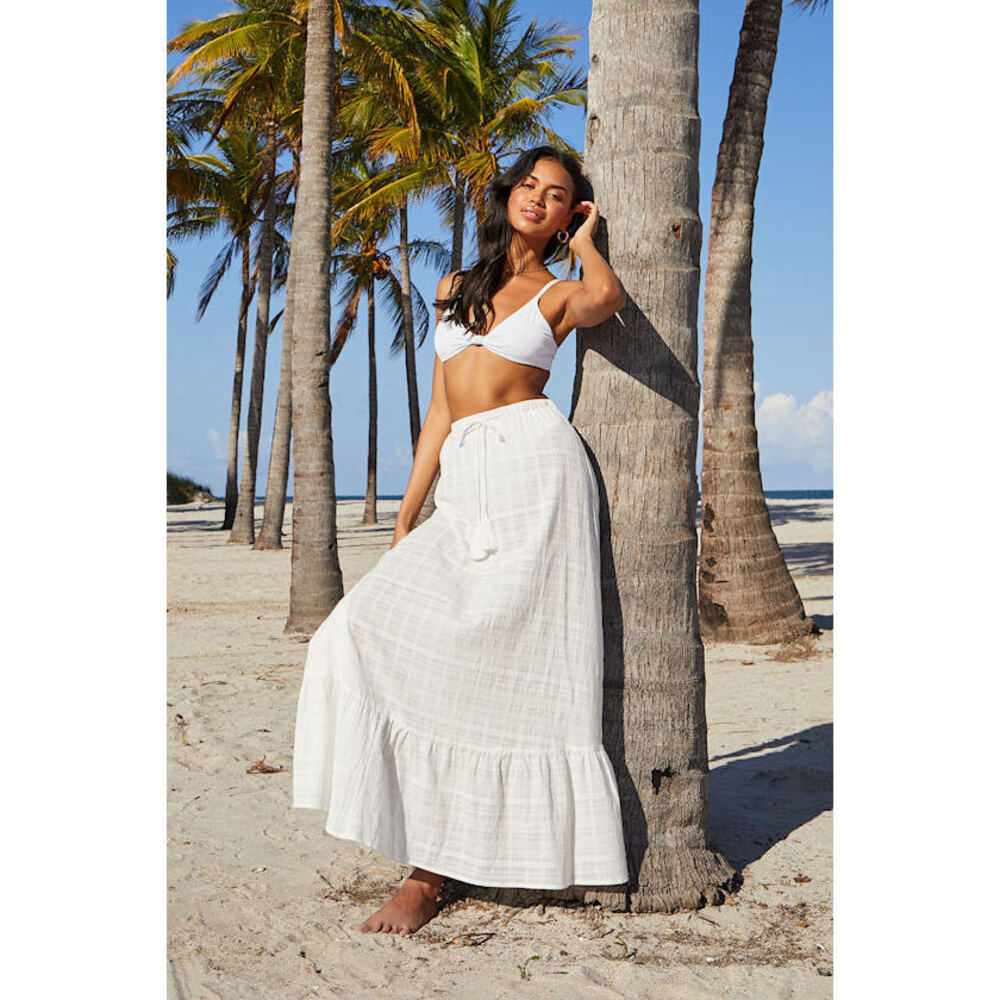 Lulus Waves Of Style Ivory Tiered Swim Cover-up Maxi Skirt White - Size L